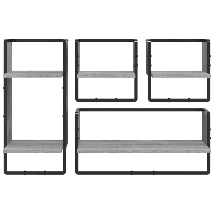 Ensemble d'étagères murales avec barres 4 pcs sonoma gris - 4