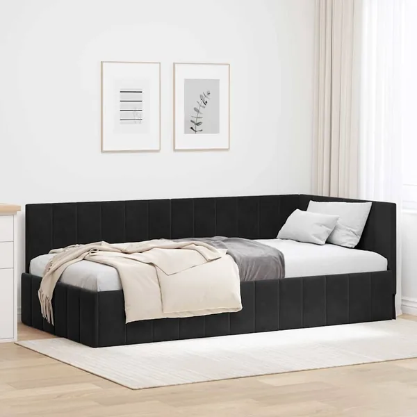 Cadre de lit d'angle Noir 100 cm x 200 cm Velours