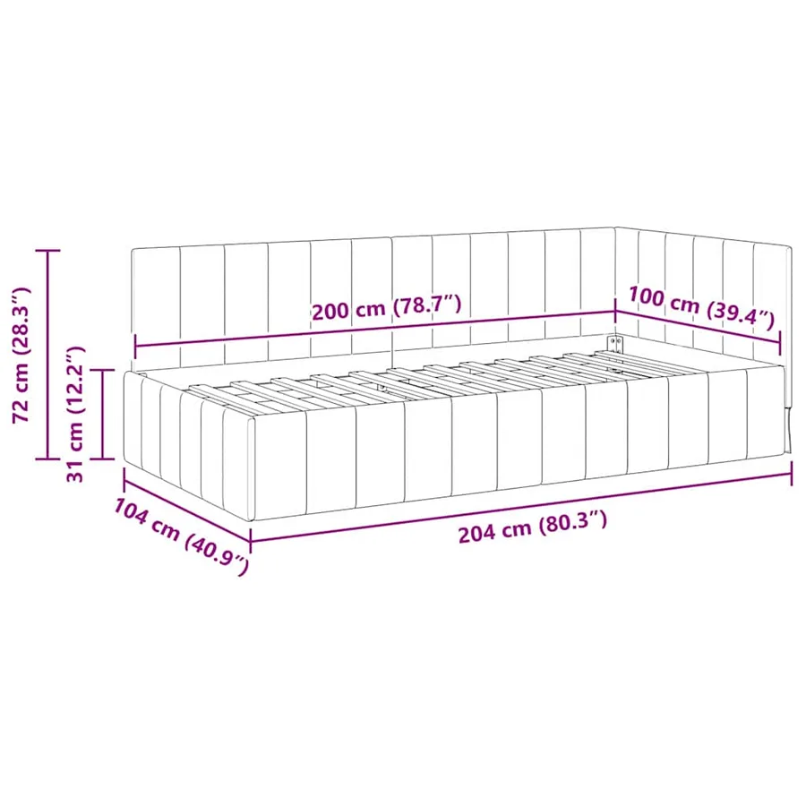 Cadre de lit d'angle Noir 100 cm x 200 cm Velours - 11