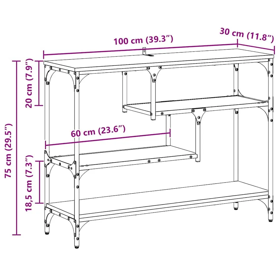 Table console Chêne noir 100 x 30 x 75 cm Bois d'ingénierie - 13