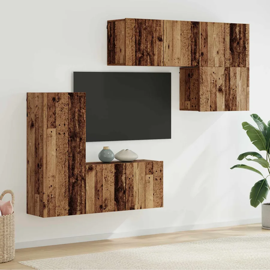 Unité murale de TV 5 pcs Bois Ancien Bois d'ingénierie
