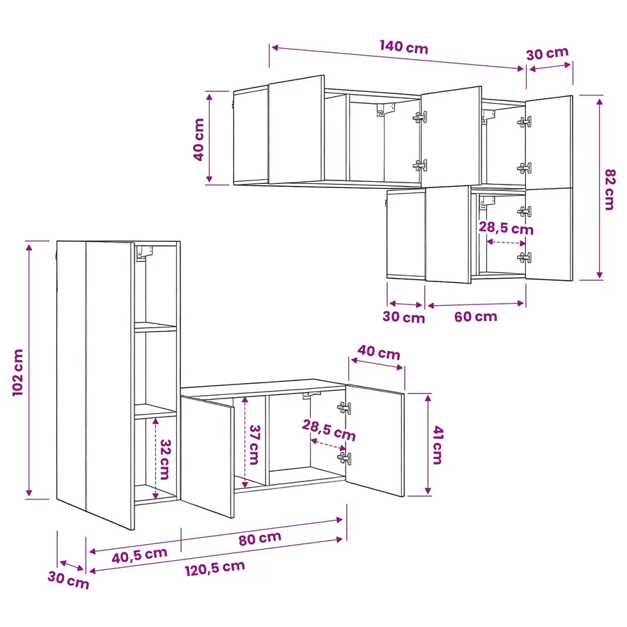 Unité murale de TV 5 pcs Bois Ancien Bois d'ingénierie - 11