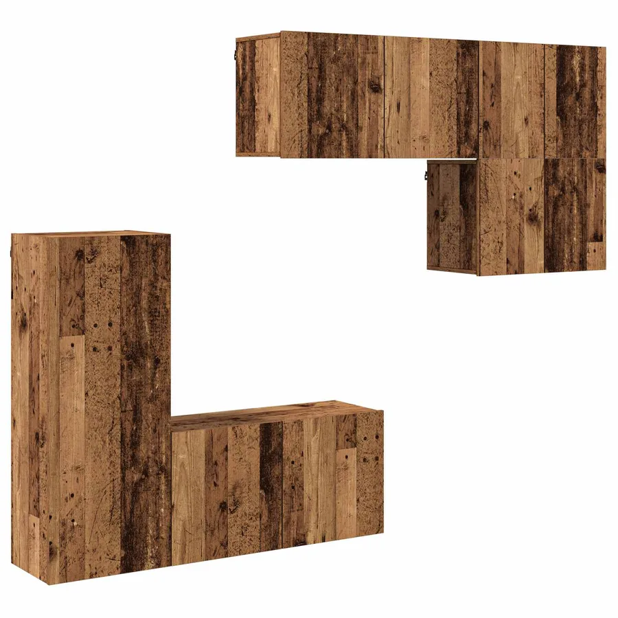 Unité murale de TV 5 pcs Bois Ancien Bois d'ingénierie - 2
