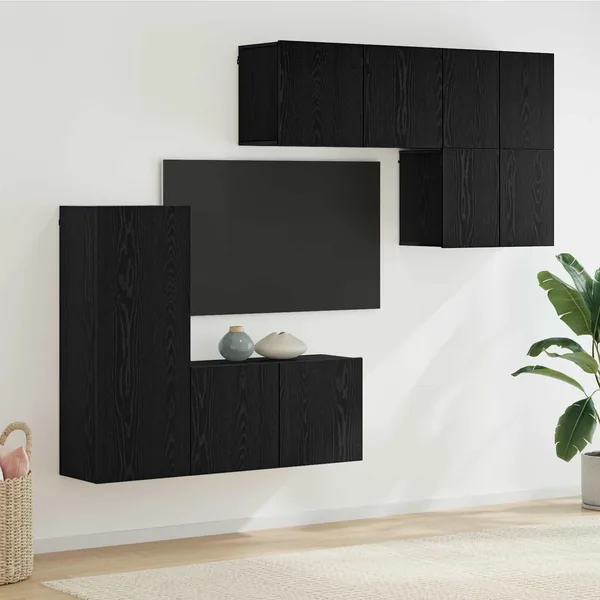 Unité murale de TV 5 pcs Chêne noir Bois d'ingénierie