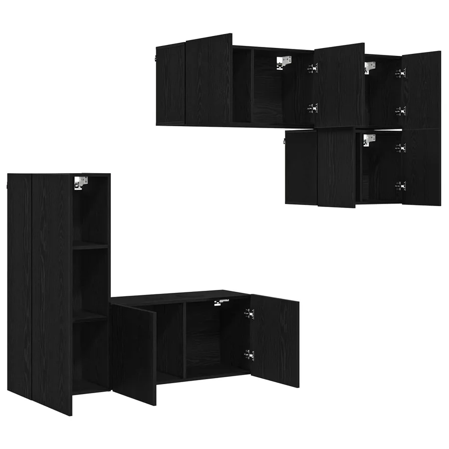 Unité murale de TV 5 pcs Chêne noir Bois d'ingénierie - 5