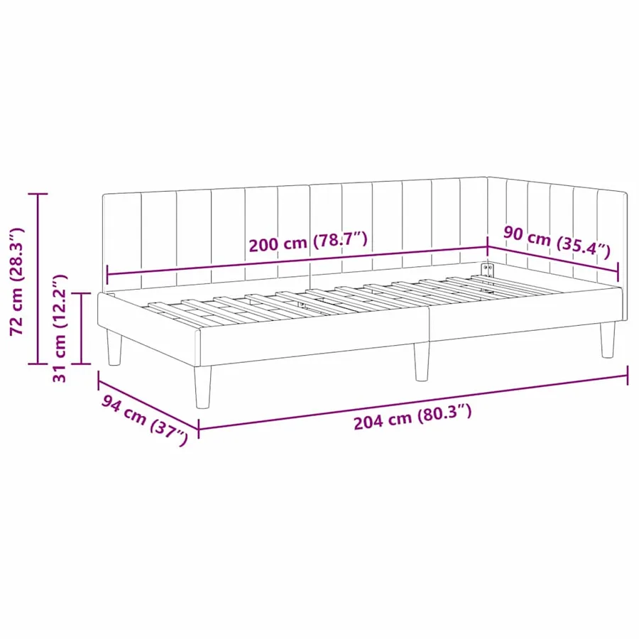 Cadre de lit d'angle Crème 90 cm x 200 cm Velours - 11