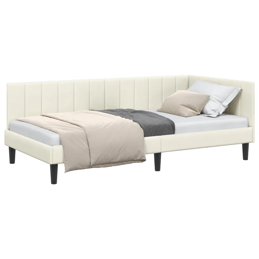 Cadre de lit d'angle Crème 90 cm x 200 cm Velours - 2