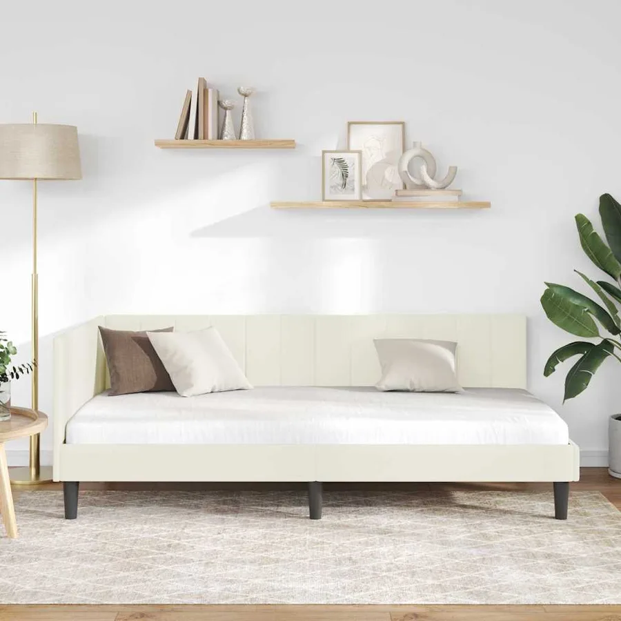 Cadre de lit d'angle Crème 90 cm x 200 cm Velours - 3