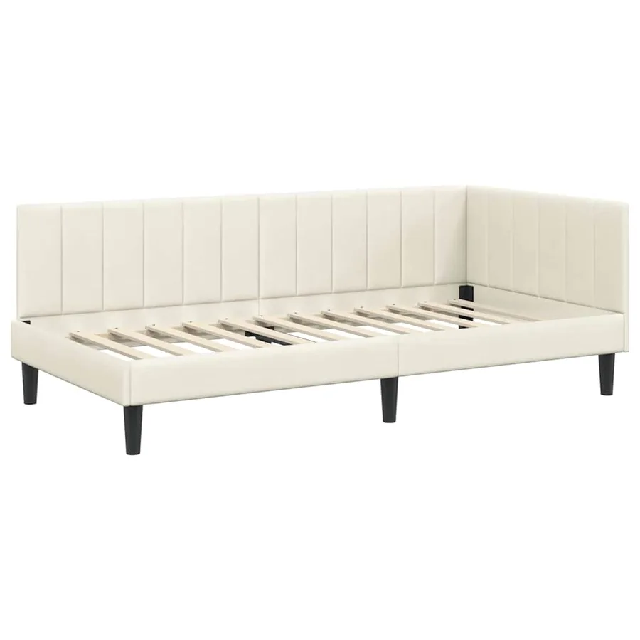 Cadre de lit d'angle Crème 90 cm x 200 cm Velours - 4