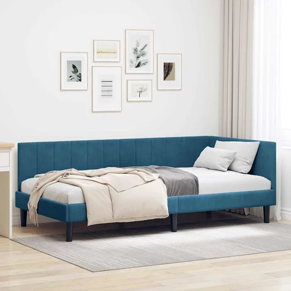 Cadre de lit d'angle Bleu 100 cm x 200 cm Velours
