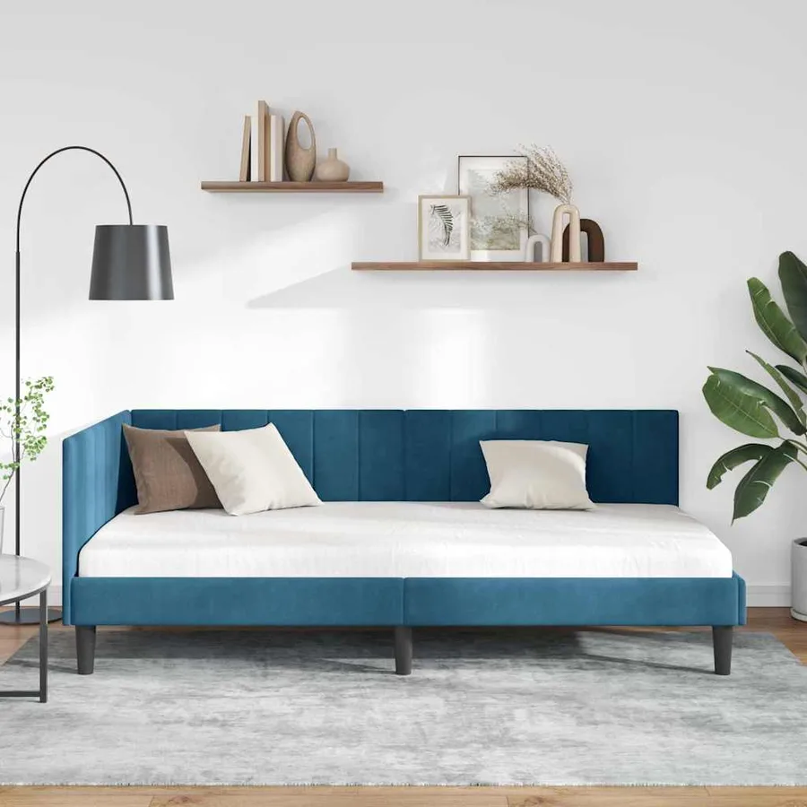 Cadre de lit d'angle Bleu 100 cm x 200 cm Velours - 3