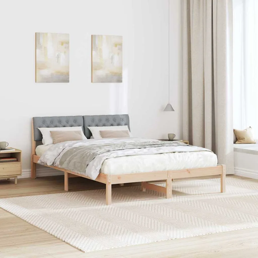 Cadre de lit avec tête de lit Marron et gris clair 160 x 200 cm - 4