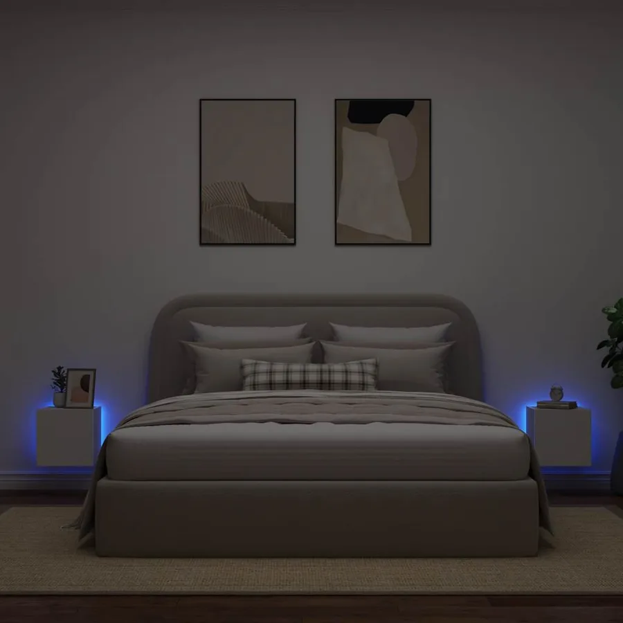Meubles TV muraux avec lumières LED 2 pcs blanc 30,5x35x30 cm - 3
