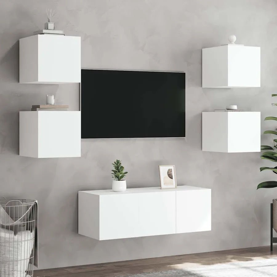 Meubles TV muraux avec lumières LED 2 pcs blanc 30,5x35x30 cm - 5