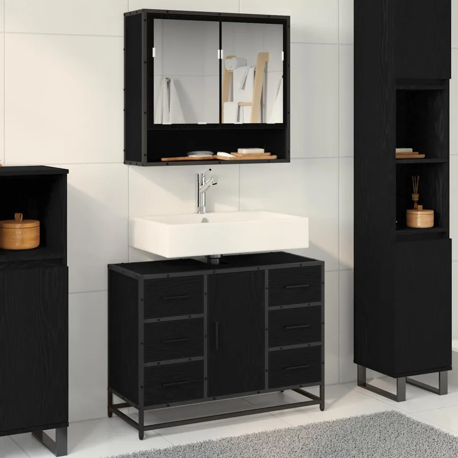 Cabinet de salle de bain avec tiroir Chêne noir 80 x 33 x 60 cm