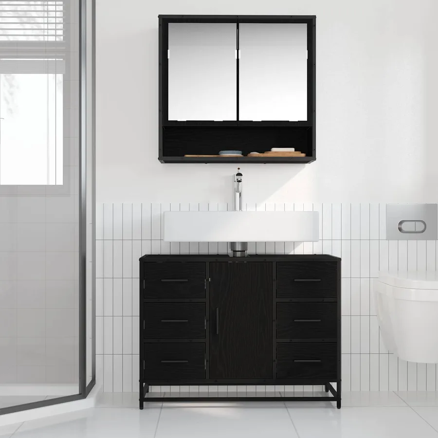 Cabinet de salle de bain avec tiroir Chêne noir 80 x 33 x 60 cm - 4