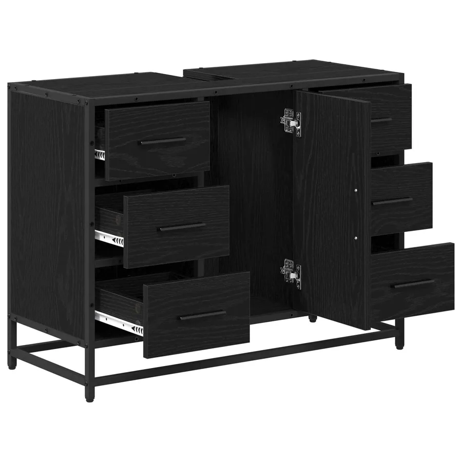 Cabinet de salle de bain avec tiroir Chêne noir 80 x 33 x 60 cm - 5