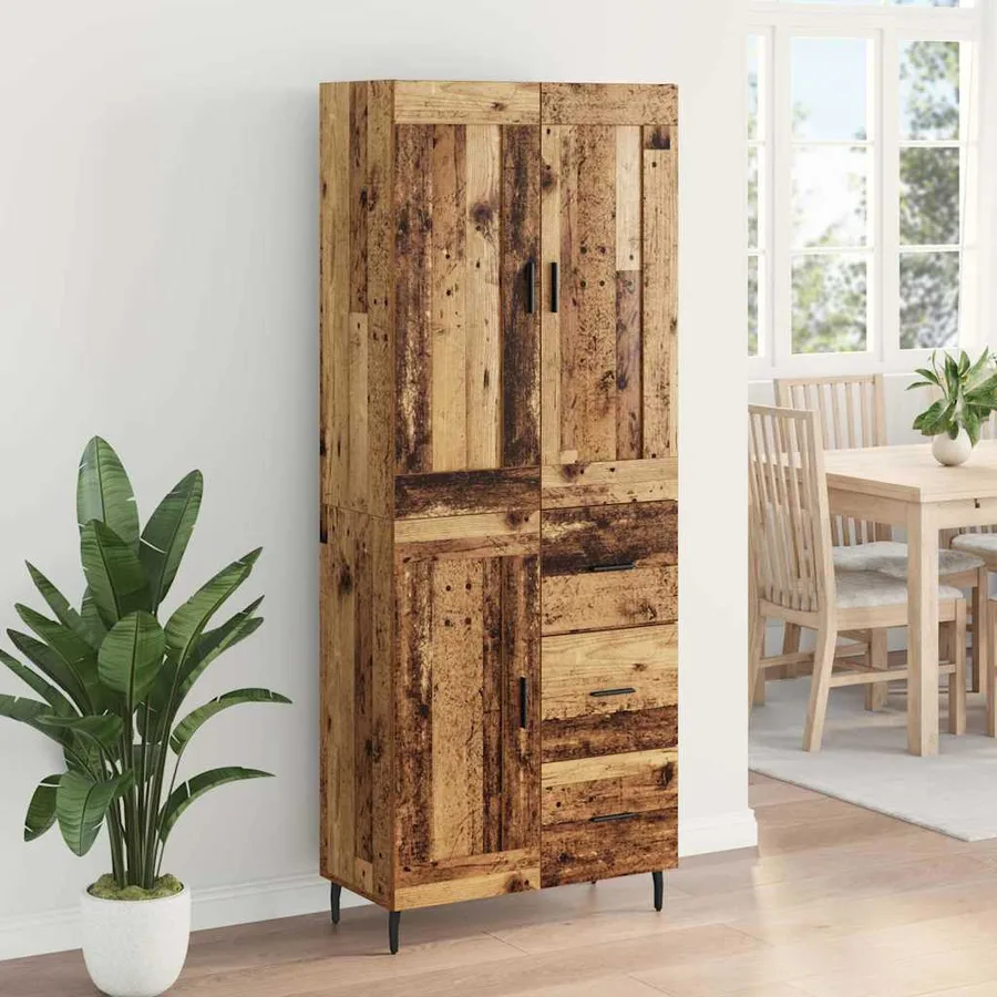 Haut Armoire avec tiroir 2 pcs Bois Ancien Bois d'ingénierie - 4