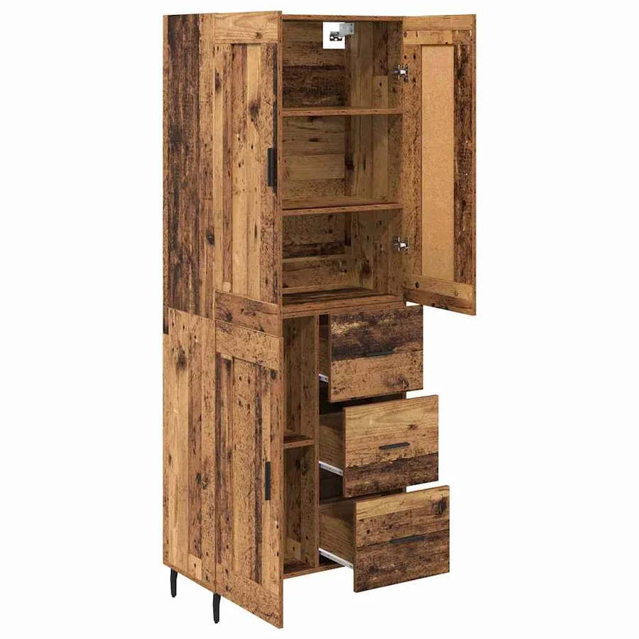 Haut Armoire avec tiroir 2 pcs Bois Ancien Bois d'ingénierie - 5