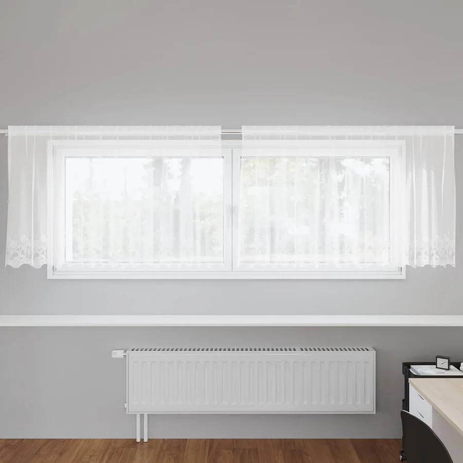Rideau en Dentelle Floral Blanc 100 x 300 cm Polyester