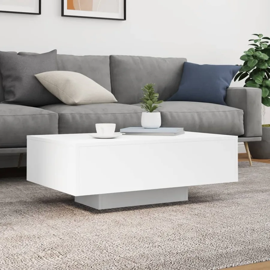 Table basse avec lumières LED blanc 85x55x31 cm - 4