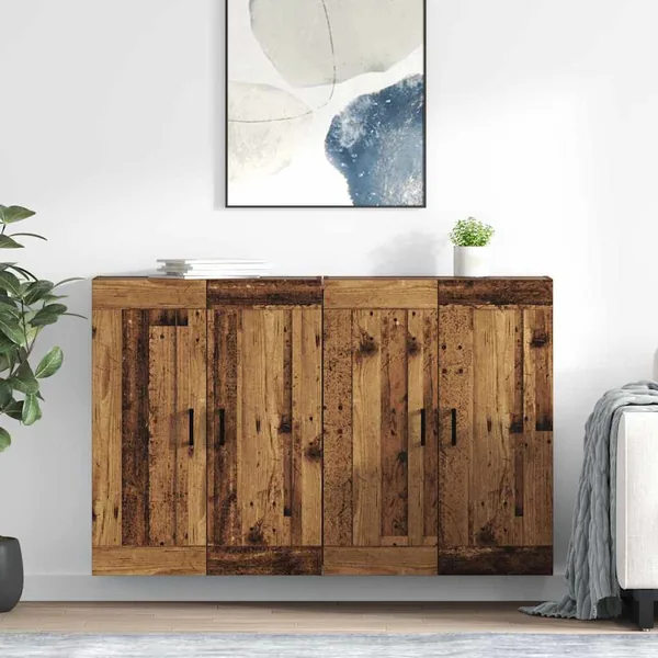 Meuble mural Montage mural 2 pcs Bois ancien 69,5 x 34 x 90 cm