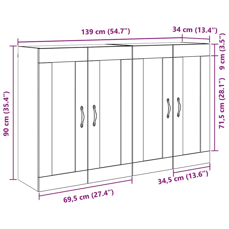 Meuble mural 2 pcs Chêne artisanal 69,5 x 34 x 90 cm - 15