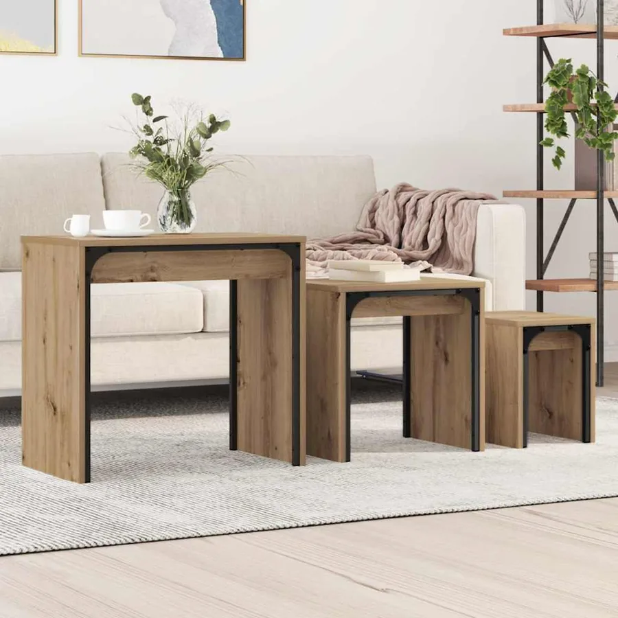 Table basse 3 pcs Chêne artisanal 60 x 35 x 56 cm