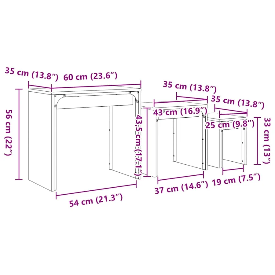 Table basse 3 pcs Chêne artisanal 60 x 35 x 56 cm - 13