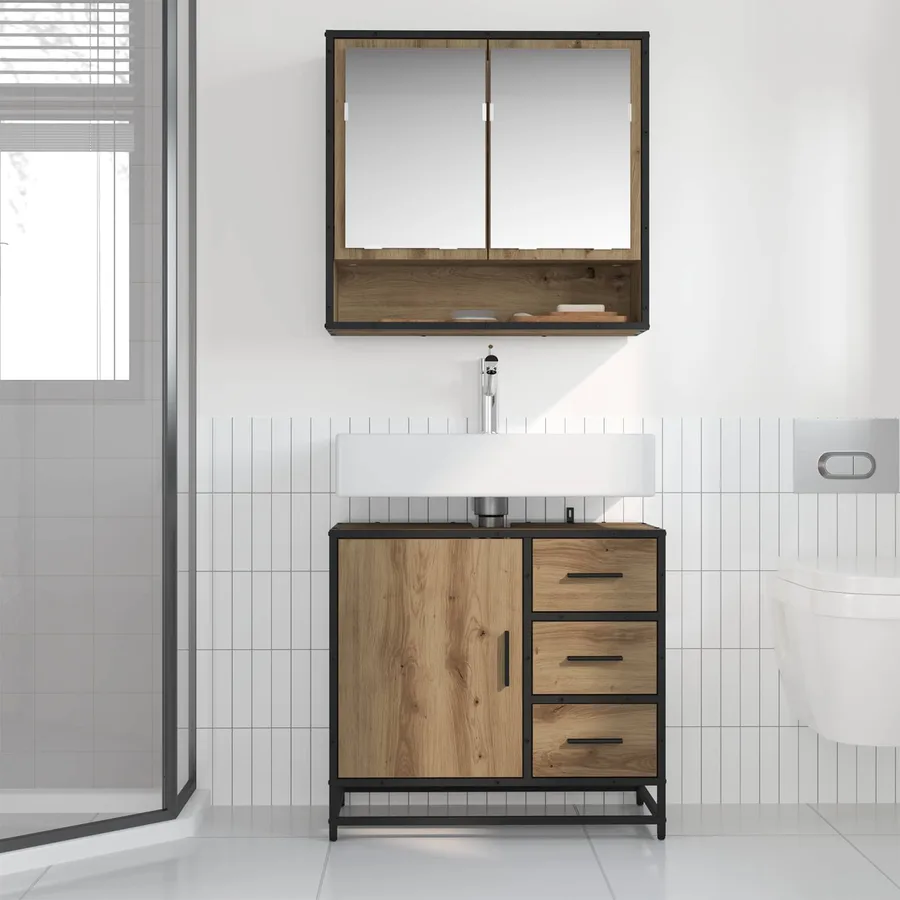 Cabinet de salle de bain Chêne artisanal 65 x 33 x 60 cm - 4