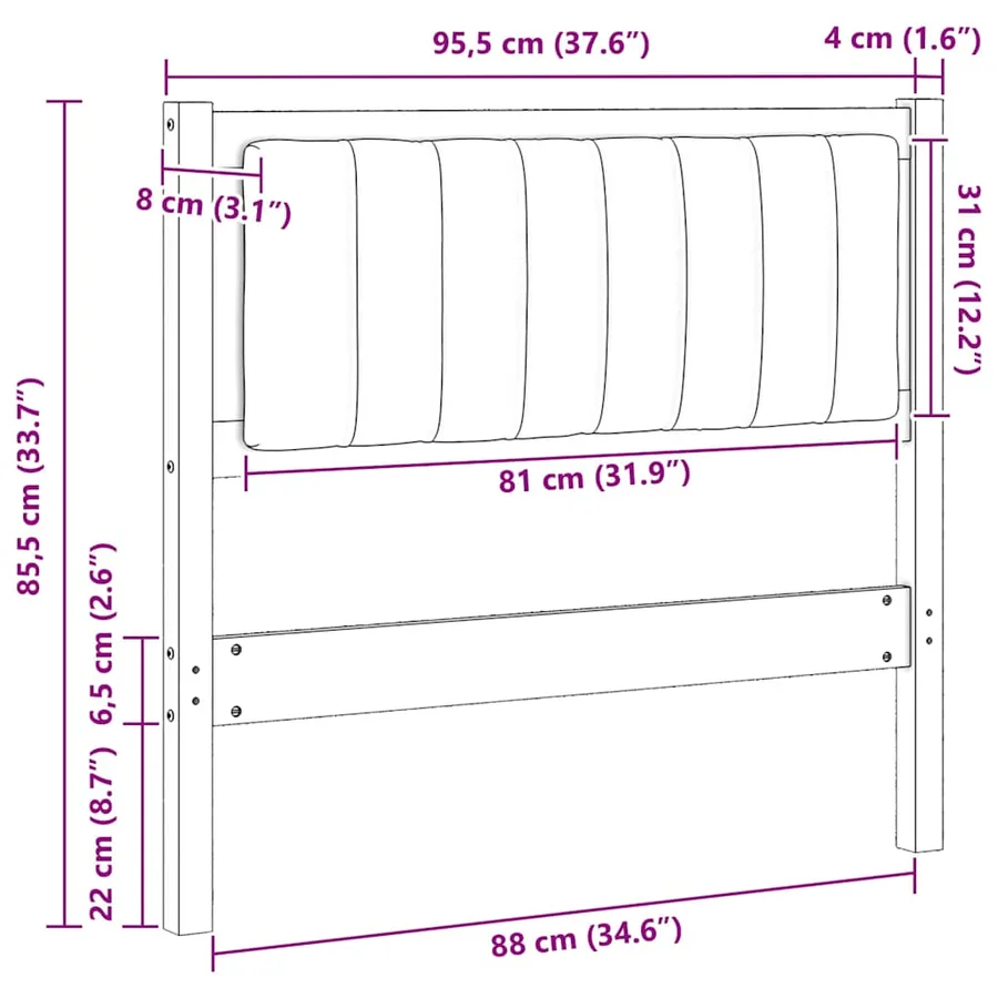 Tête de lit capitonnée avec tête de lit Blanc 90 cm Pin massif - 11