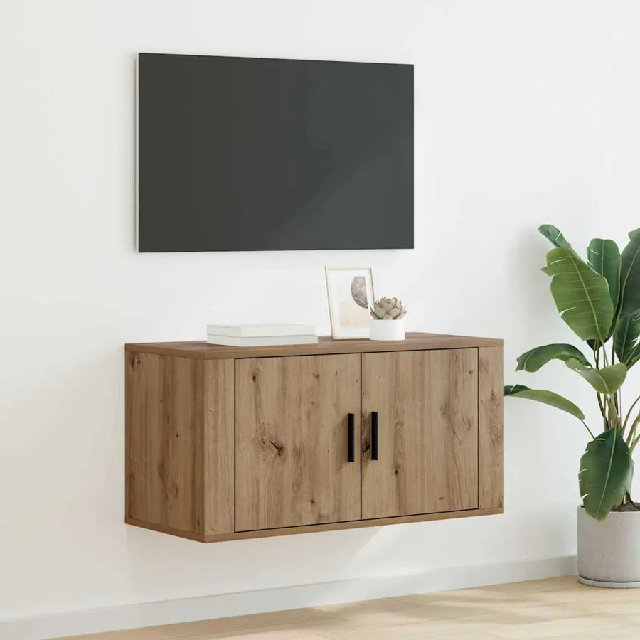 Meuble TV mural 80 x 34,5 x 40 cm chêne artisanal
