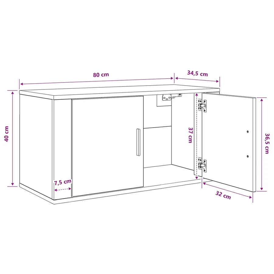 Meuble TV mural 80 x 34,5 x 40 cm chêne artisanal - 11
