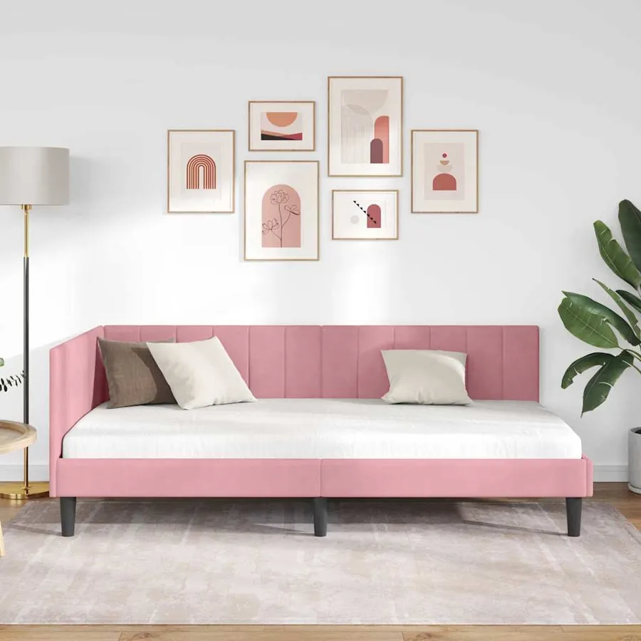 Cadre de lit d'angle Rose 90 cm x 190 cm Velours - 3