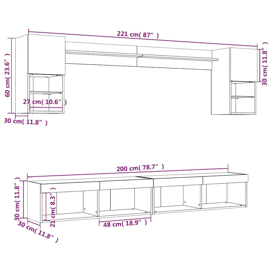 Unités murales TV avec LED 6 pcs chêne sonoma bois d'ingénierie - 19