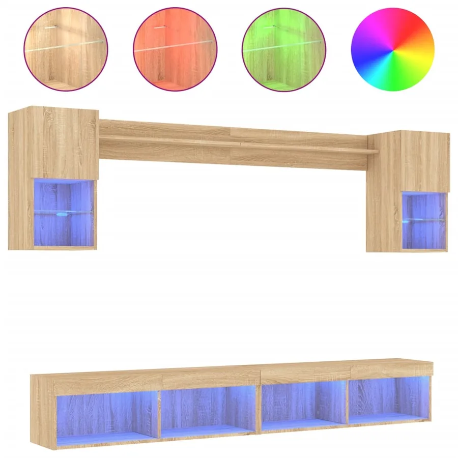 Unités murales TV avec LED 6 pcs chêne sonoma bois d'ingénierie - 2