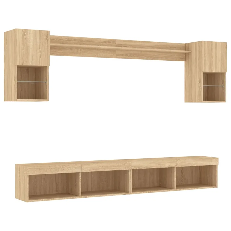 Unités murales TV avec LED 6 pcs chêne sonoma bois d'ingénierie - 3