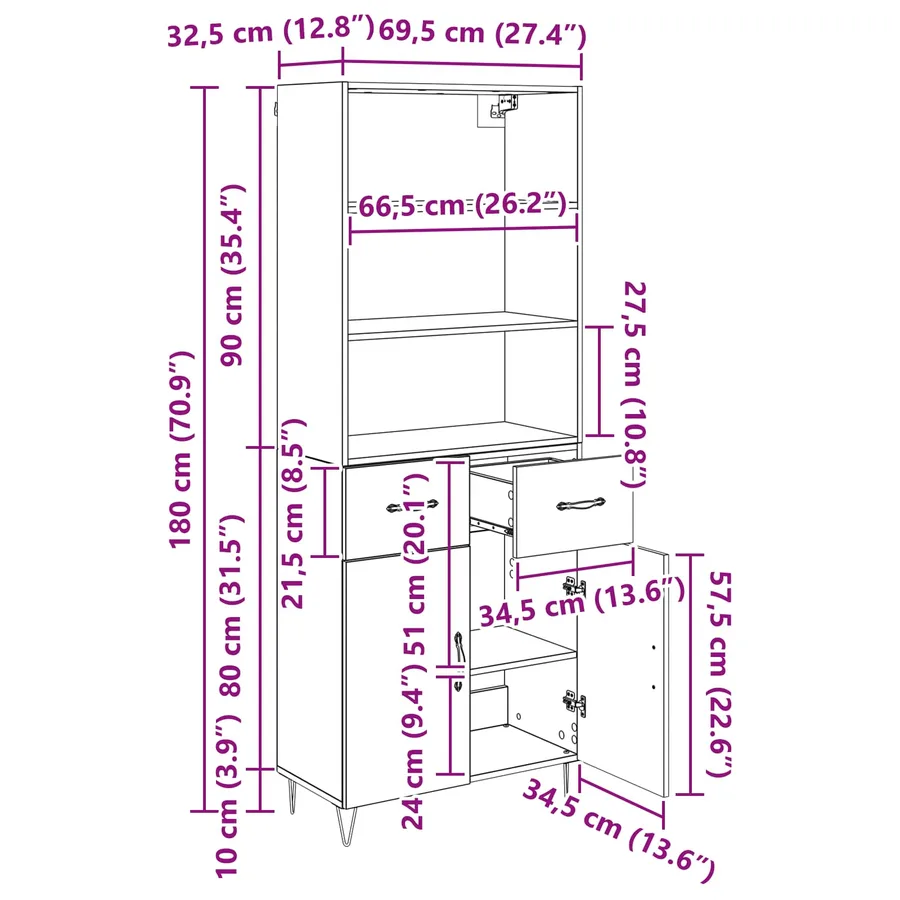Haut Armoire avec tiroir 2 pcs Bois ancien Bois d'ingénierie - 13