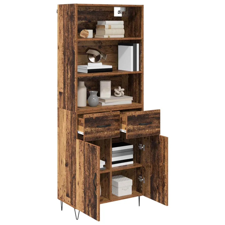 Haut Armoire avec tiroir 2 pcs Bois ancien Bois d'ingénierie - 3