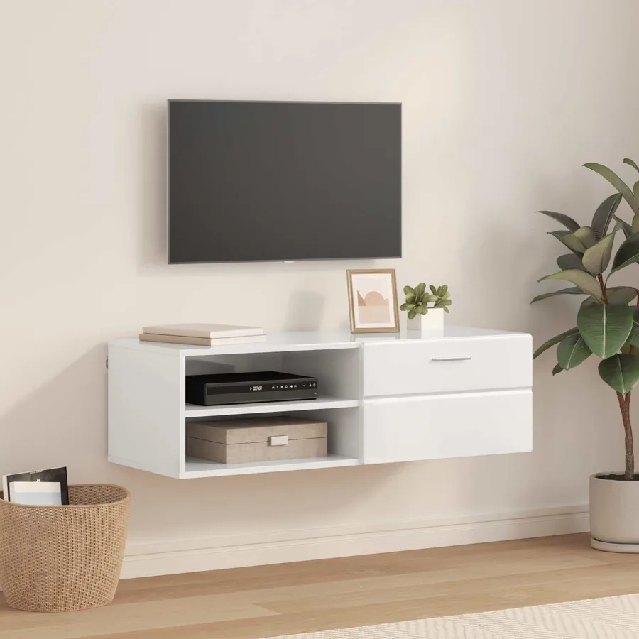 Cabinet en Bois avec tiroir Blanc brillant 100,5 x 39 x 30 cm
