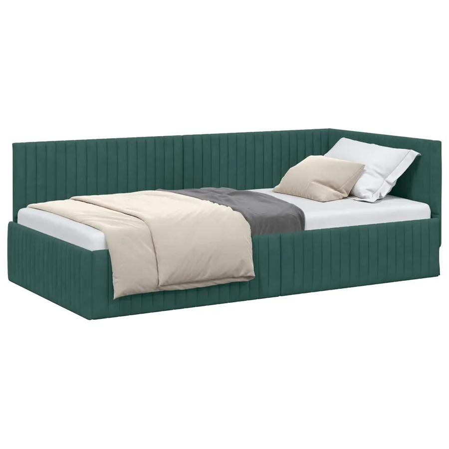 Cadre de lit d'angle Vert foncé 100 cm x 200 cm Velours - 2