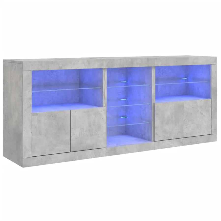 Buffet avec lumières LED gris béton 181,5x37x67 cm - 2