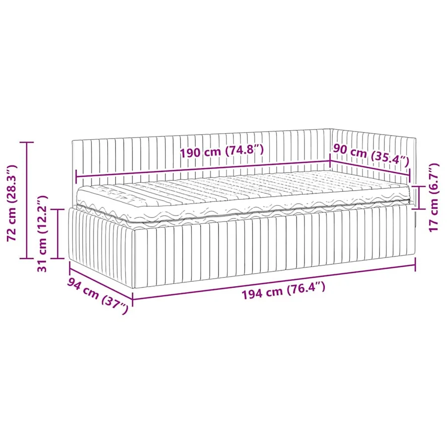 Cadre de lit d'angle avec matelas 2 pcs Gris clair Velours - 14