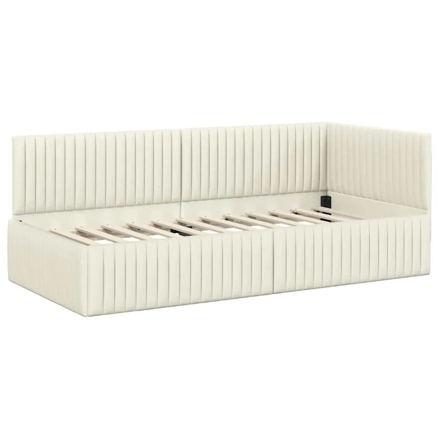 Cadre de lit d'angle avec matelas 2 pcs Crème Velours - 6