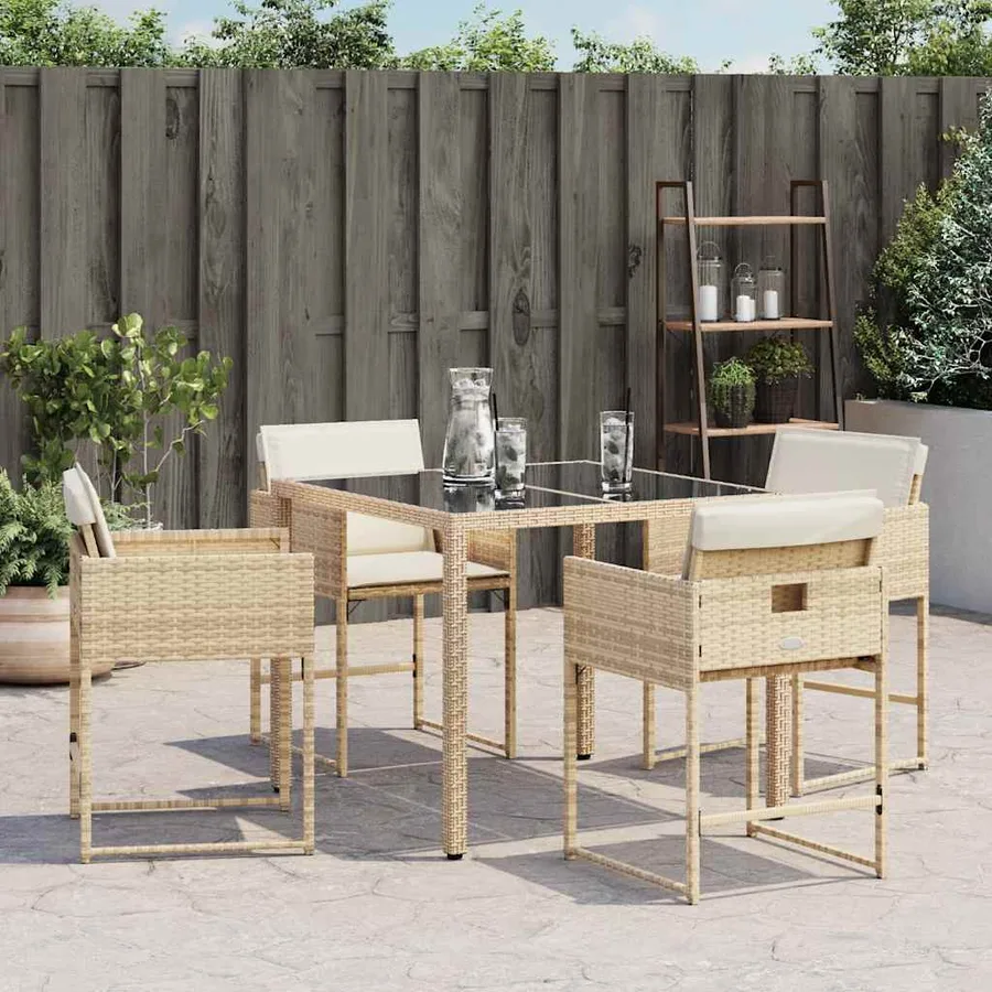 Chaises de jardin avec coussins lot de 4 beige résine tressée - 3
