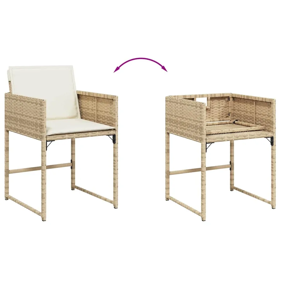 Chaises de jardin avec coussins lot de 4 beige résine tressée - 8