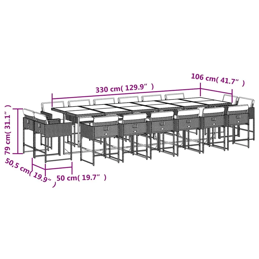 Ensemble à manger de jardin et coussins 17 pcs marron rotin - 5