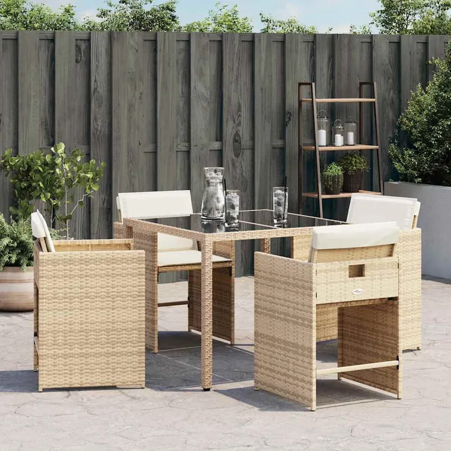 Chaises de jardin avec coussins lot de 4 beige résine tressée - 4