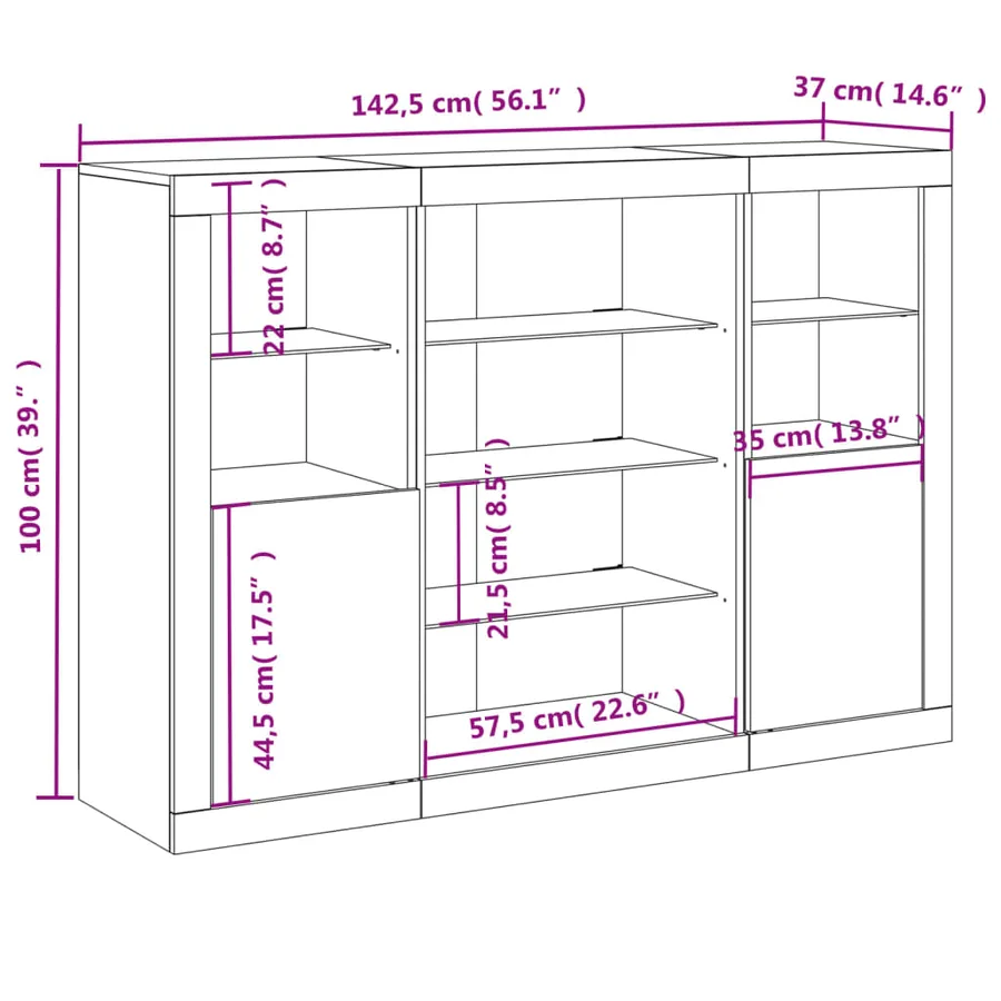 Buffets avec lumières LED 3 pcs chêne sonoma bois d'ingénierie - 17