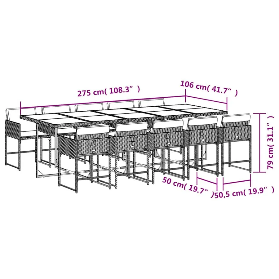 Ensemble à manger de jardin et coussins 11 pcs beige poly rotin - 6